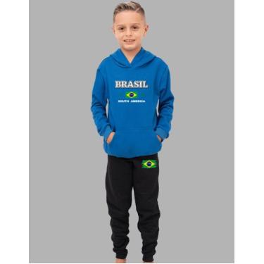 Imagem de Conjunto De Moletom Infantil Brasil Blusa Capuz E Calça - MB Sport, Az
