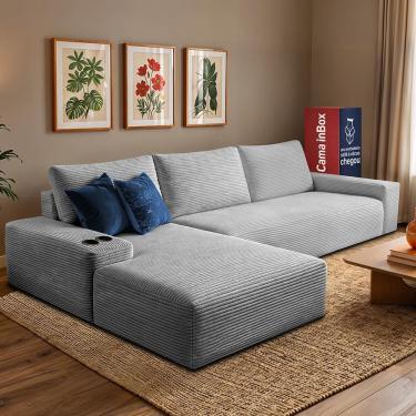 Imagem de Sofá Modular Evo de 3 Lugares com Chaise Esq Evo. Two 2,70m Boost Tech em Velourê Cama inBox