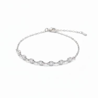 Imagem de Pulseira Amaré de Elos com Zircônias Azuis e Brancas Prata 925 Acabamento Branco Elegante