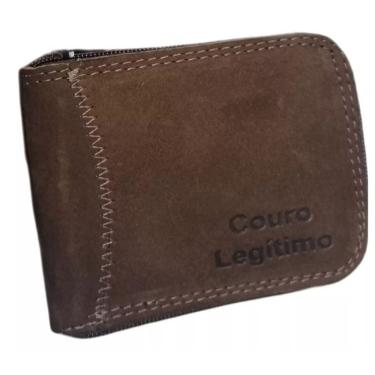Imagem de Carteira Masculina OEM com Zíper em Couro Legítimo Externo e Interno Sintético 12.5x10x2cm Café Adulto