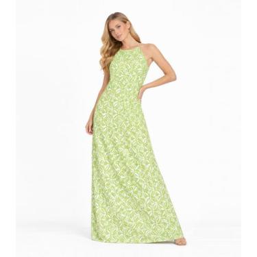 Imagem de Vestido Longo Estampado Sem Manga Infinita Cor Verde, G, Verde