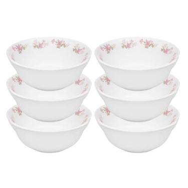 Imagem de Kit 6 Tigela Cumbuca Média Saladeira Sobremesas Flowers Pink Vidro 750