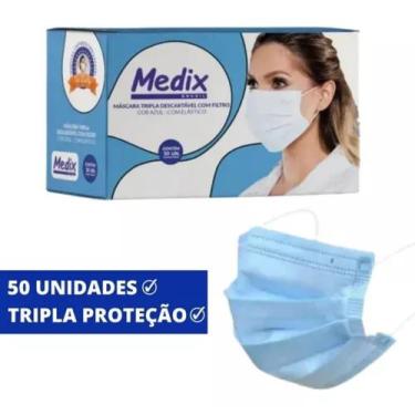 Imagem de Máscara Tripla Descartável Medix Azul C/50un