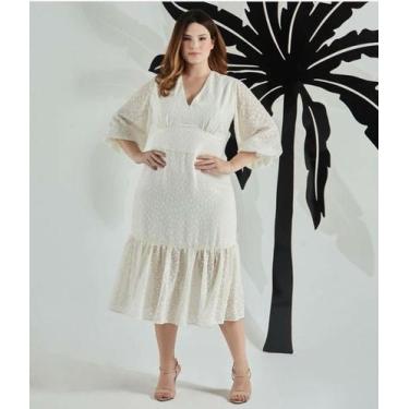 Imagem de Vestido Midi decote V punho c/ elastex tam:M cor: off - Beetop
