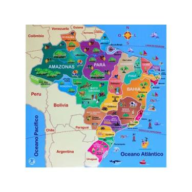 Imagem de Quebra cabeça Infantil Mapa Estados do Brasil Brinquedos Educativos Pe