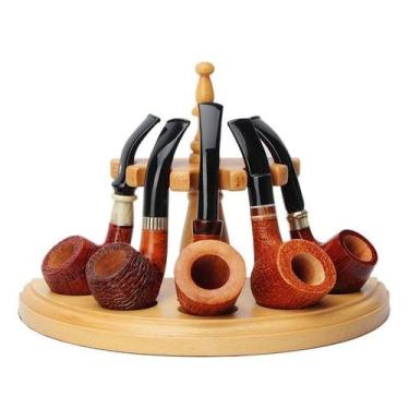 Imagem de Suporte de Cachimbos de Madeira MUXIANG para 5 Cachimbos Bege