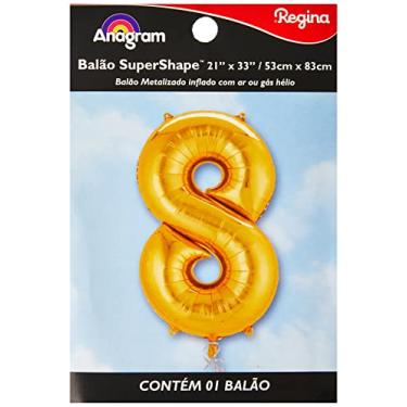 Imagem de Regina 106502.5, Balão Metalizado Super Shape Número 8 Pack, Dourado