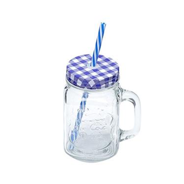 Imagem de Caneca De Vidro C/tampa E Canudo Party Azul 425ml Lyor Transparente E Azul Único