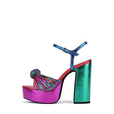 Imagem de Sandálias plataforma com tiras de salto metálico, salto alto multicolorido, multicolorida, Multicor, 9