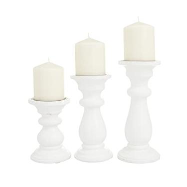 Imagem de Deco 79 Castiçal de madeira francesa para vela decorativa para decoração de casa, casamento, jantar, festa, P/3 de 25,4 cm, 20,3 cm, 15,2 cm de altura, branco