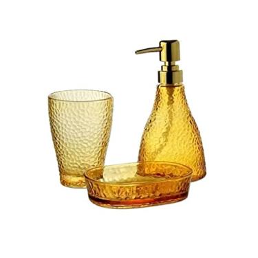 Imagem de Conjunto 3 Peças De Vidro Para Banheiro Elegante Dourado