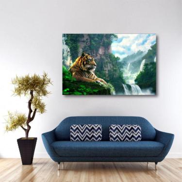 Imagem de Quadro decorativo Tigre Natureza Paisagem com Tela em Tecido