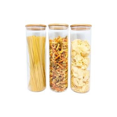 Imagem de Kit 3 Potes De Vidro P/ Mantimentos 2L c/ Tampa Bambu Oikos