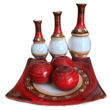 Imagem de Conjunto Centro Mesa Decorativo Enfeite Sala Ceramica