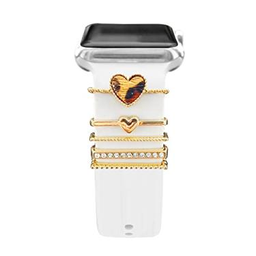 Imagem de Berloques para pulseira feminina para Apple Watch de 41 mm, 45 mm, 40 mm, 44 mm, 38 mm, 42 mm, acessórios de joias para iWatch séries 9, 8, 7, 6, 5, 4, 3, SE, Galaxy Watch 6/5/4, pulseira de silicone, Sem Pedra Preciosa