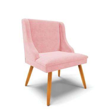 Imagem de Cadeira De Jantar Liz Suede Rosa Bebê Pés Palito Castanho