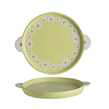 Imagem de Prato de salada de cerâmica criativa Prato de jantar de forma redonda Bandeja de café da manhã Doméstico Pratos de sobremesa Louça (Cor: C)