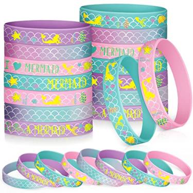 Imagem de Pacote com 24 pulseiras de silicone sereia escala de sereia pulseira I'm a Mermaid Party Goody Bag Favors para meninos meninas sereia festa de aniversário sob o mar temático suprimentos para chá de bebê