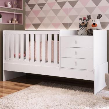 Imagem de Berço Cama Com Mini Cabeceira 3 Gavetas Multifuncional Quarto Infantil Branco