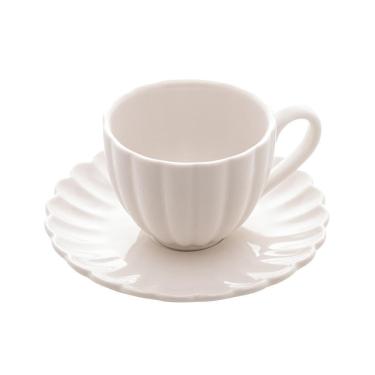 Imagem de Cj 2 Xícaras Café De Porcelana C/Pires Pétala Matt 90Ml