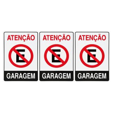 Imagem de Combo 3 Placas De Sinalização Atenção Proibido Estacionar Garagem 20x30 Acesso - P-4 F9e