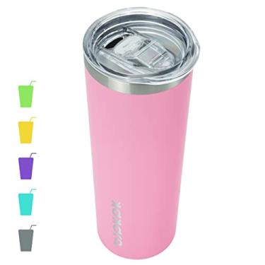 Imagem de BJPKPK Copo térmico skinny, aço inoxidável, reutilizável, fino, isolado, copo de café com tampa, rosa claro, 590 ml