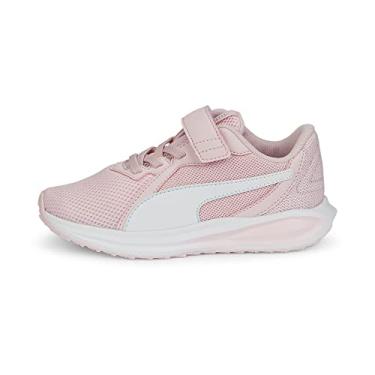 Imagem de PUMA Tênis infantil unissex com fecho alternativo Twitch Runner, Amêndoa Blossom-puma Branco-Azul nitro, 2 Little Kid
