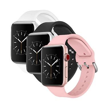 Imagem de TALK WORKS Compatível com pulseira de relógio Apple 38 mm/40 mm/41 mm – Pacote com 3 de silicone (preto, branco, rosa)