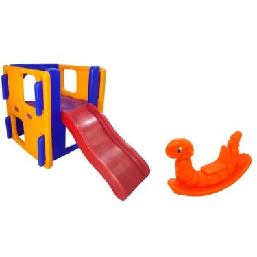 Imagem de Kit Playground PlayJunior Escorregador baby Casinha+ Gangorra Infantil Minhoca- Kit playground completo