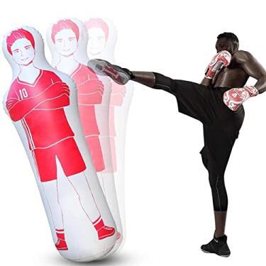 Imagem de Treinamento de futebol goleiro saco de pancada inflável de boxe humano copo de coluna sacos de areia treinamento fitness adulto ao ar livre manequins de chute livre, vermelho, 1,6 m
