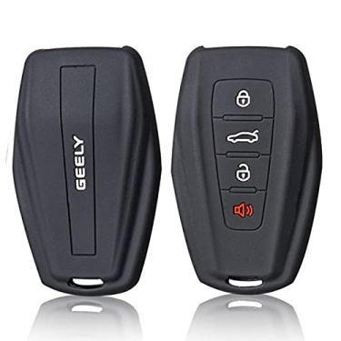 Imagem de YJADHU Capa de silicone para chave de carro masculina e feminina conjunto de porta-chaves controle remoto, apto para Geely Coolray X6 Emgrand Global Hawk GX7, tipo B preto