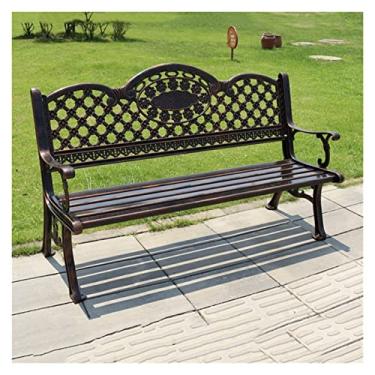 Imagem de KIZQYN Banco de jardim banco de parque ao ar livre com encosto de jardim banco de lazer de ferro fundido duplo espreguiçadeira de alumínio fundido esculpido banco de assento ao ar livre bancos ao ar livre (tamanho: 2)