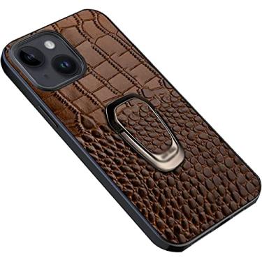 Imagem de IOTUP Capa para iPhone 14 com suporte de anel, textura clássica de crocodilo couro genuíno TPU silicone capa protetora fina híbrida para iPhone 14 (Cor: marrom2)