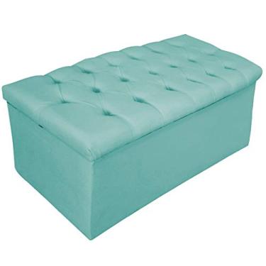 Imagem de Recamier Baú Estofada Mel 90 cm Solteiro Com Capitonê Suede Azul Tiffany - ADJ Decor
