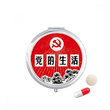 Imagem de Caixa de comprimidos com emblema de festa comunista chinesa de pinheiro, dispensador de remédios