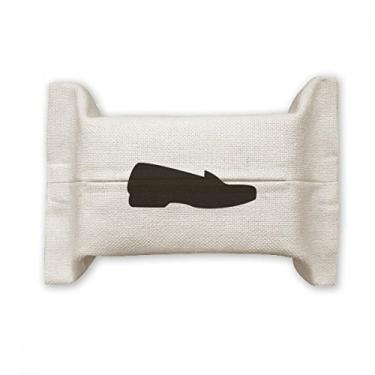 Imagem de Sapato masculino de couro preto, padrão delineado, capa de papel de tecido facial, bolsa de linho de algodão