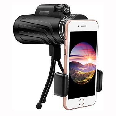 Imagem de Telescópio monocular, 50x52 zoom HD IPX7 Prisma monocular BAK-4 à prova de choque à prova d'água com suporte para smartphone e tripé para observação de pássaros, caminhadas e viagens (preto)