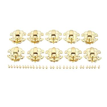 Imagem de 10 pcs antique ferro bloqueio jóias caixa de padlock hasp vinho de madeira caixa de presente trinco apertar hardware de fivela de bolsa com parafusos 30 * 30mm YYDFPIIA (Color : B)