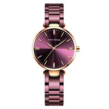 Imagem de Relógio de pulso feminino de luxo simples de quartzo retrô à prova d'água Mini FOCUS, 0265 Purple
