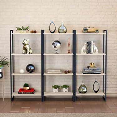 Imagem de Conjunto 3 Estantes para Livros Médias Industrial Aço 4 Prateleiras 146x60cm Active Yescasa Branco Chess