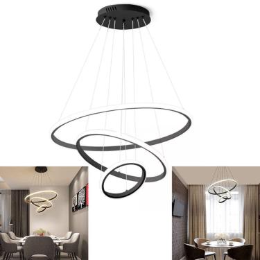 Imagem de Lustre Pendente Luminaria 3 Arcos Aneis Luxo Perfil Infinito 48W Rustico Decoraçao Sala...