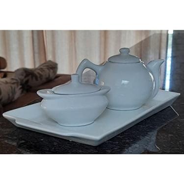 Imagem de Jogo Café e Chá, Bandeja + Bule Chaleira 400ml + Açucareiro barquinha 100ml - Porcelana Branca