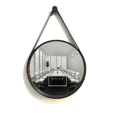 Imagem de ESPELHO REDONDO DECORATIVO COM MOLDURA ALÇA DE COURO 60CM CAFÉ