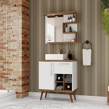 Imagem de Móveis Bosi - Gabinete com Pés Para Banheiro 70cm com Cuba e Espelheira Veneza Branco/Nogal
