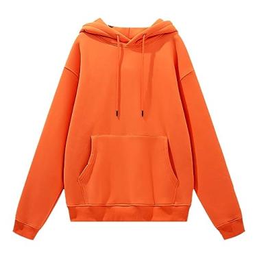 Imagem de Moletons com capuz para homens pulôver colorido com bolso moletom grande casual moderno com corda manga longa hip-pop roupas, Laranja, Small