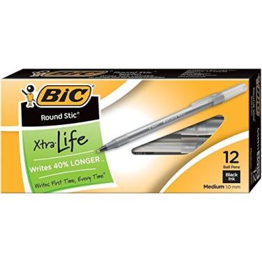 Imagem de BIC Round Stic Xtra Life Ball Pen, Medium Point (1.0 mm), Black, 24-Count