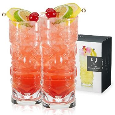 Imagem de Viski Conjunto de 2 copos Pacific Tropical Tiki - Copo de vidro transparente premium, acessórios elegantes para bar de vidro Tiki e conjunto de presente de copo de coquetel, 400 ml