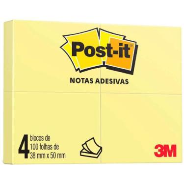 Imagem de Bloco Adesivo Post-It 3M Amarelo 38 X 50 Mm Com 4 Blocos