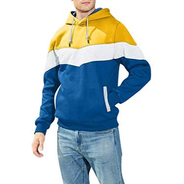 Imagem de Moletom masculino gráfico masculino casual com zíper moletom com capuz emenda tamanho grande suéter jaqueta moletom com capuz para homens, Amarelo, G