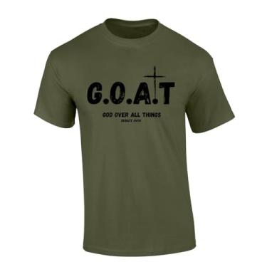 Imagem de Camiseta masculina cristã Goat God Over All Things Jesus manga curta camiseta, Verde militar, 6G